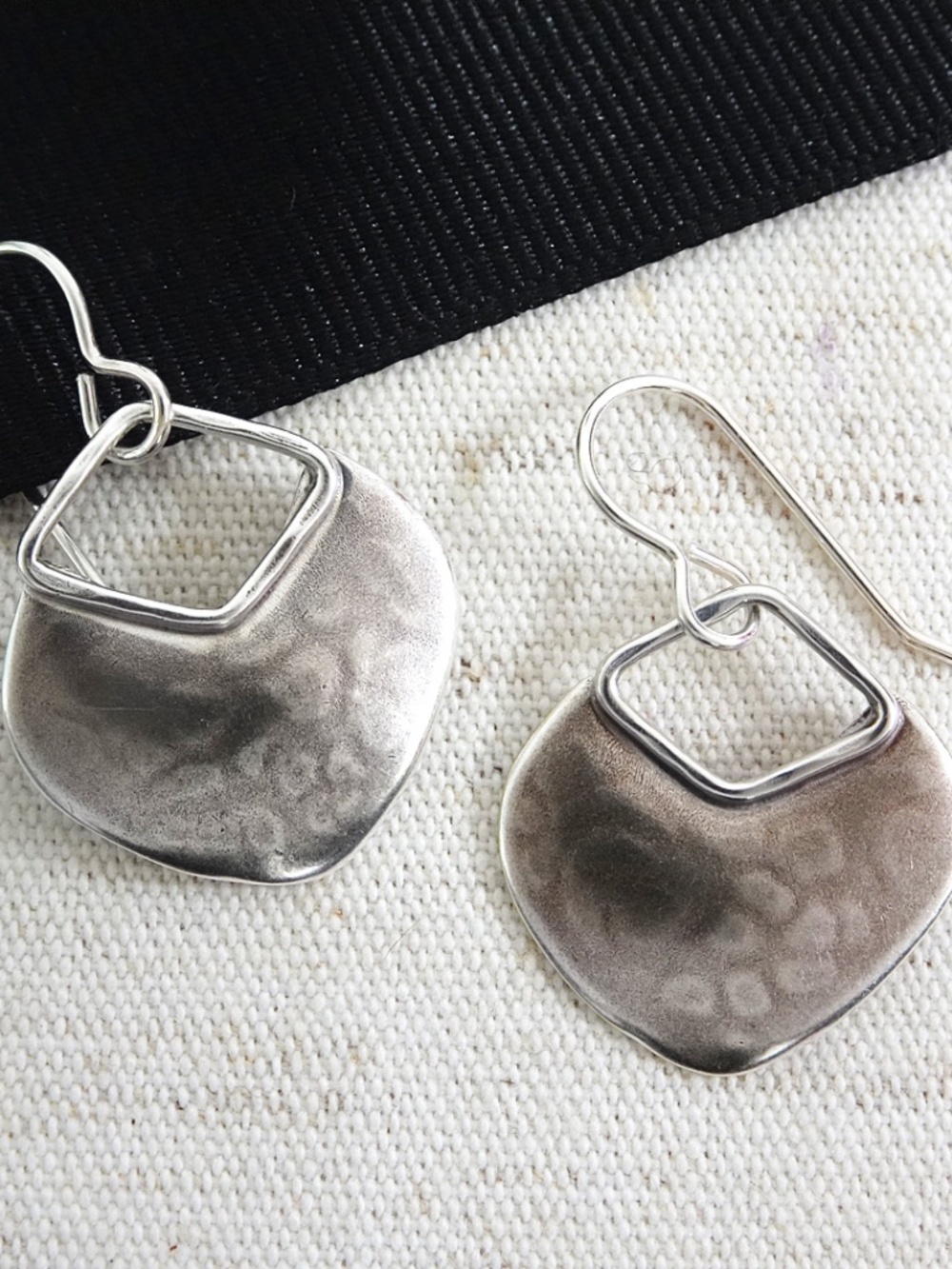Marjorie Baer Earrings. Silver Disc Earrings, Cutout Diamond Shape, French Hook